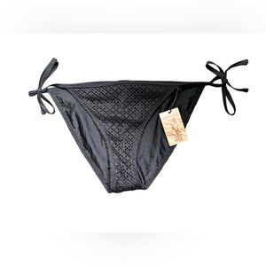 SINCERLY JULES black crochet side tie medium coverage bikini swim bottom Large